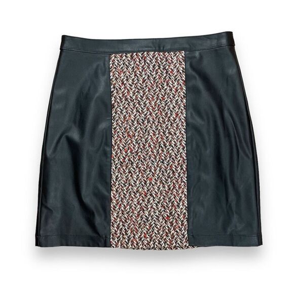 BCBGMAXAZRIA Faux Leather Tweed Mini Skirt Sz S - Picture 1 of 12